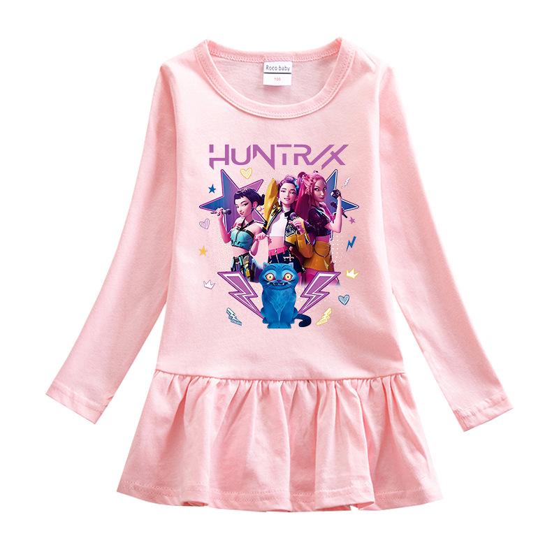 Vestido de Ruffles de Dibujos Animados de Grupo de Chicas Kpop - Falda de Princesa de Malla de Manga Larga para Bebés Niñas (Primavera otoño)