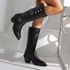 New Women's British Style Women's Knee High Boots Round Toe Block Heel Women's Zipper Plus Size 36-42 Zapatos Mujer