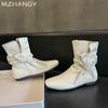 Winter Women Leather Ankle Boots Low Heels Designer Sexy Casual Walking Shoes Women 2024 Trend New Dress Cozy Warm Botas Mujer