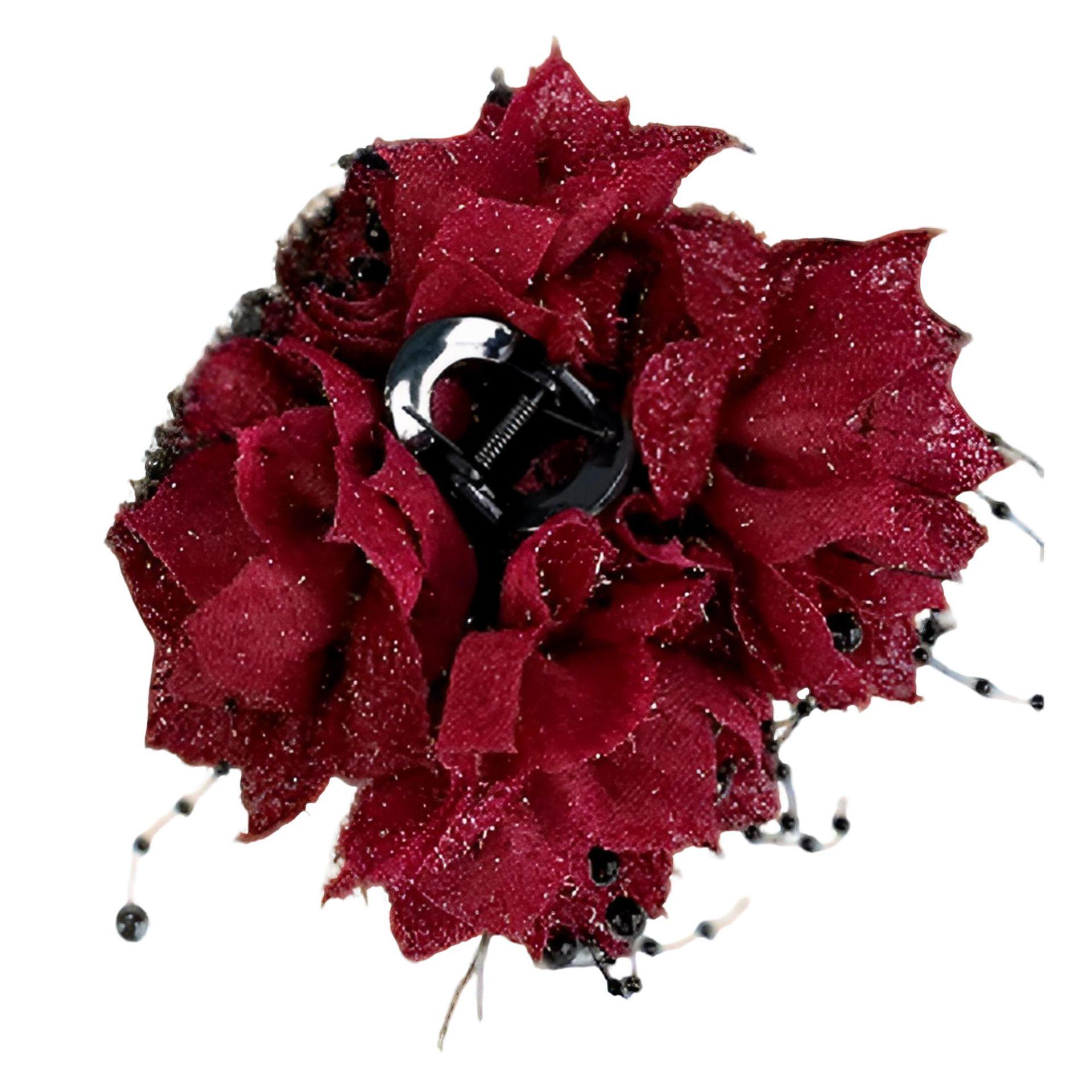 

Elegant 2026 Large Hair Clip with Double Mesh and Four Shiny Silk Flowers Red Handcrafted Shiny Large Four Flowers