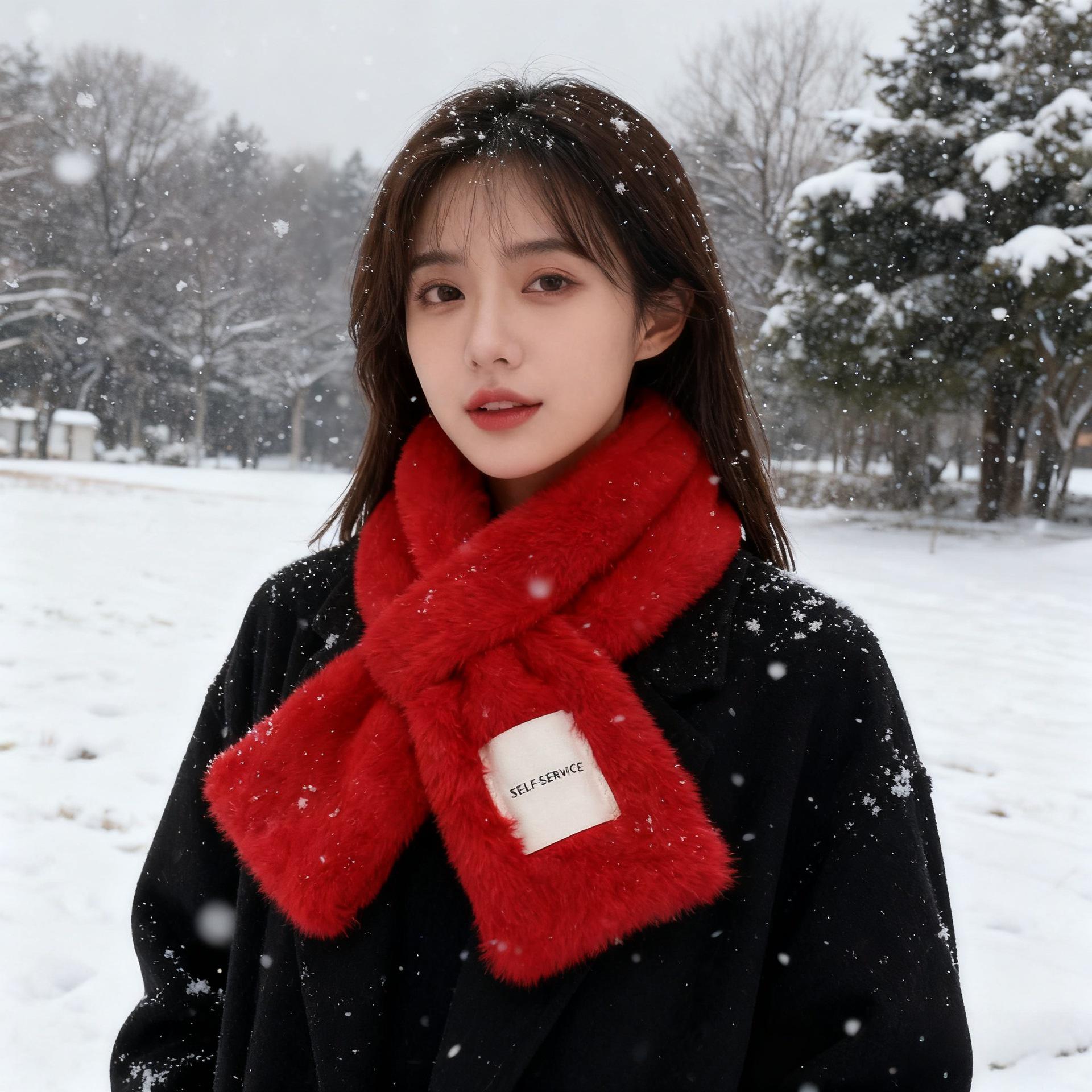 Japanese Style Plush Scarf: Autumn/Winter Faux Mink Rabbit Fur Thickened Neck Warmer