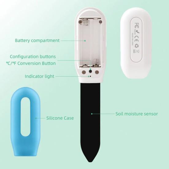 Soil Moisture Sensor Wireless Plant Humidity Temperature Detector 2-in-1 LED Intelligent Measuring Instrument for Potted Plants Greenhouse