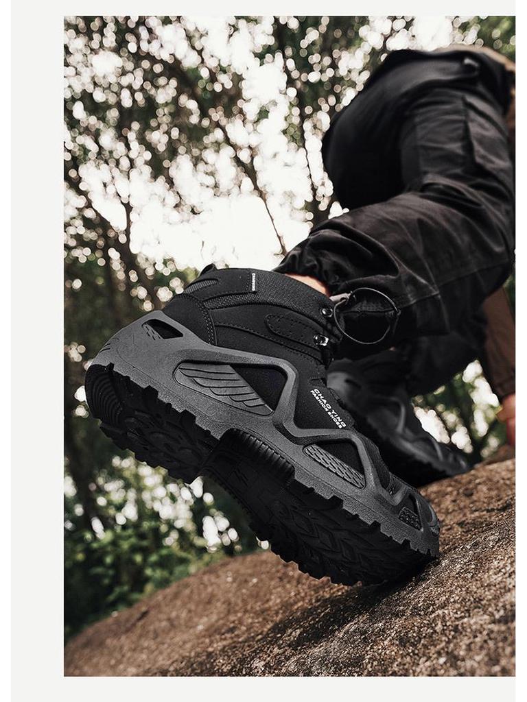 Męskie ultralekkie wodoodporne buty trekkingowe i taktyczne typu high-top - oddychające buty outdoorowe bojowe i pustynne