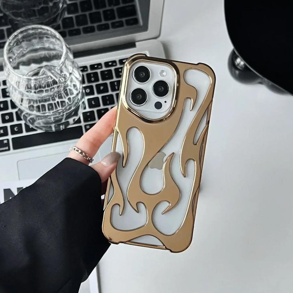 Fashion Matte 3D Hollowed Flame Phone Case For iphone 17 Air 16 Pro Max 15 Plus 14 13 12 11 Electroplated Soft Back Cover capa