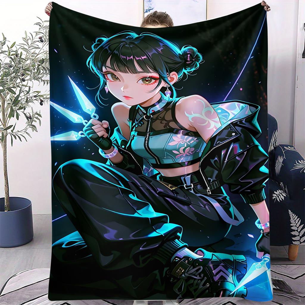 K-Pop Demon Hunters Blanket Girls Boys Plush Throw Blanket Novelty Warm Blanket All Season Huntrix Fan Gift for Office Travel
