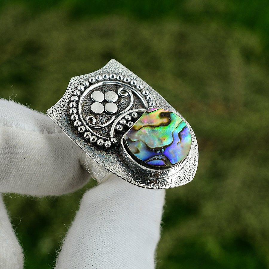 Sisters Day Deal Abalone Shell Stone Statement Engagement Bezel Ring 925 Silver Adjustable