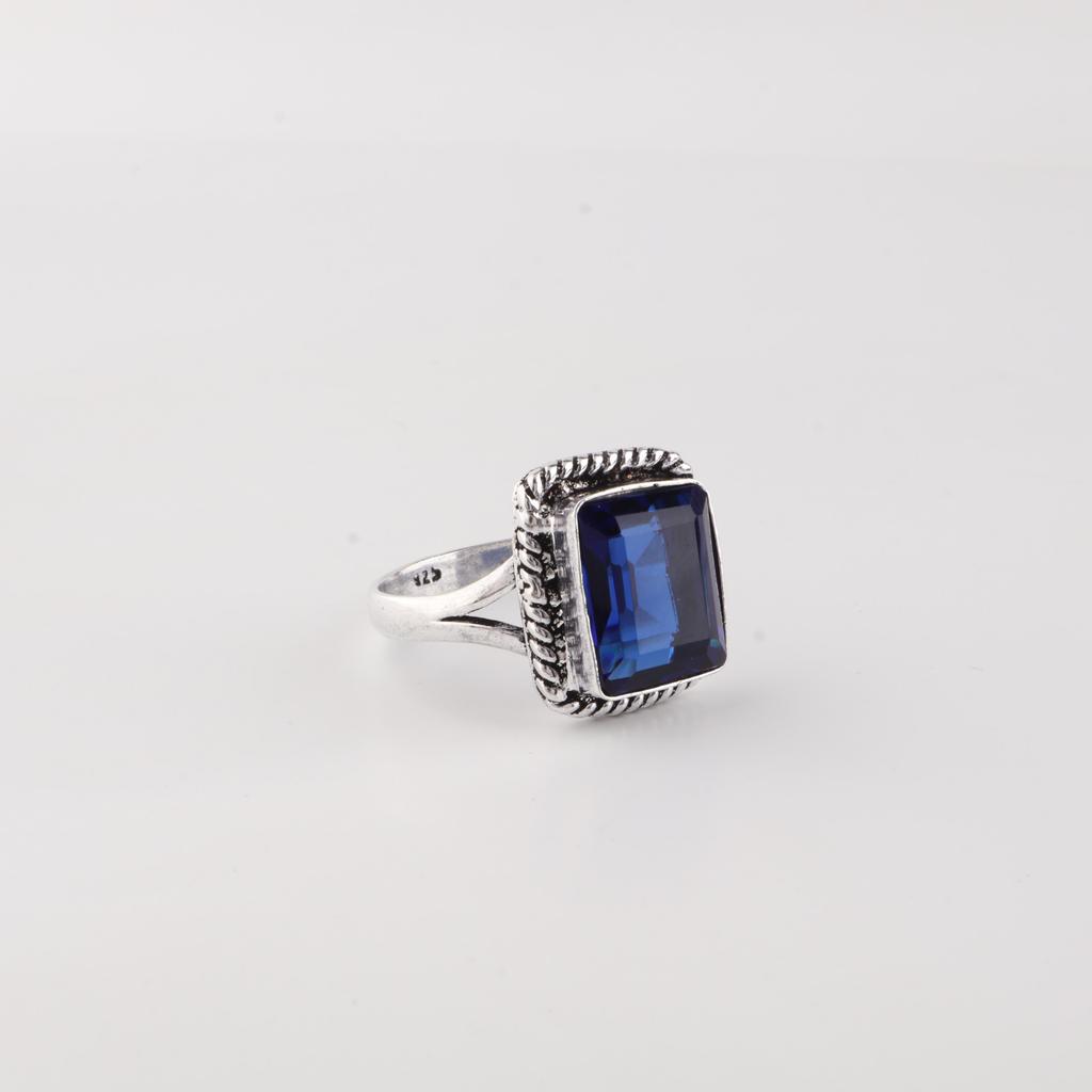 Blue Sapphire Gemstone 925 Sterling Silver Handmade Women Jewelry Designer Ring For Gift RR-71-14