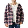Men's Quilted Lined Button Down Plaid Shirt Add Velvet To Keep Warm Jacket With Hood