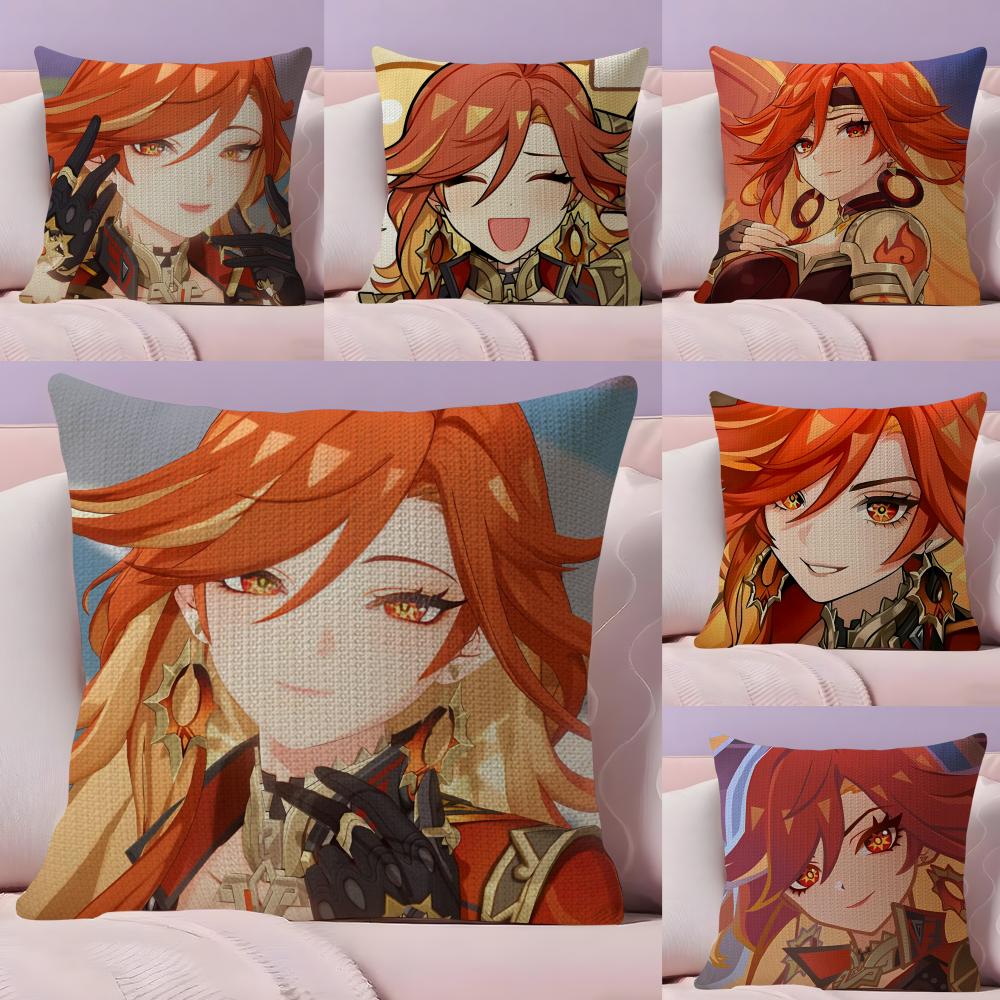 Genshin Impact Mavuika Cushion Cover Natural Linen Pillow Case DoubleSided Print Decorative Sofa Pillowcase Home Decor Gift