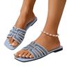 European and American Rhinestones 2025 Summer New Large-size Flat-bottomed Women's Slippers Outside Casual One-word Sandals Beach Shoes