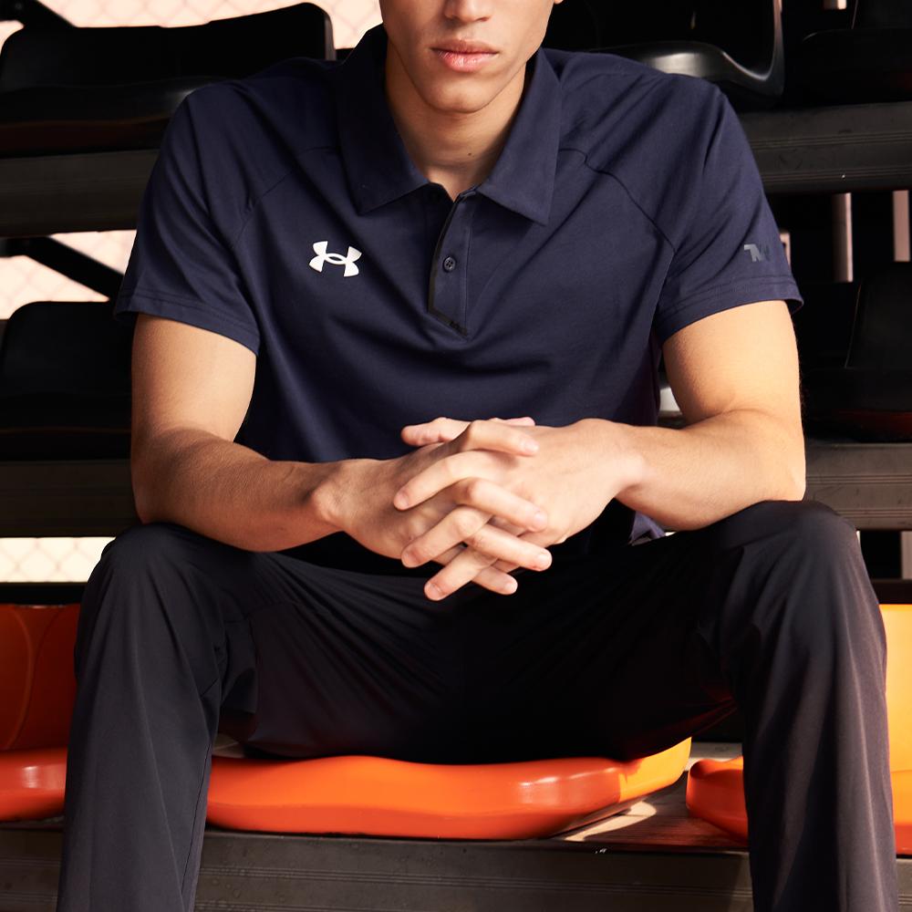 Under Armour Logo Embossed Regular Fit Straight Leg Knit Polo Shirt Men Polo Shirts Academy-Blue 22500515-408