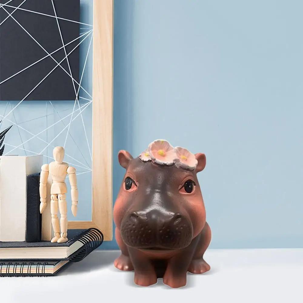 Cute Small Hippo Statue Ornaments Handmade Desktop Hippo Sculpture  Home Office Decor