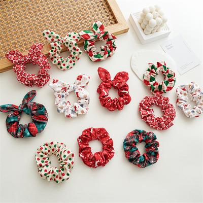 12 stuks/pak Vrolijk Kerstfeest Mooie Print Haarbanden voor Vrouwen Meisjes Dikke Paardenstaarthouder Elastiekjes Accessoires