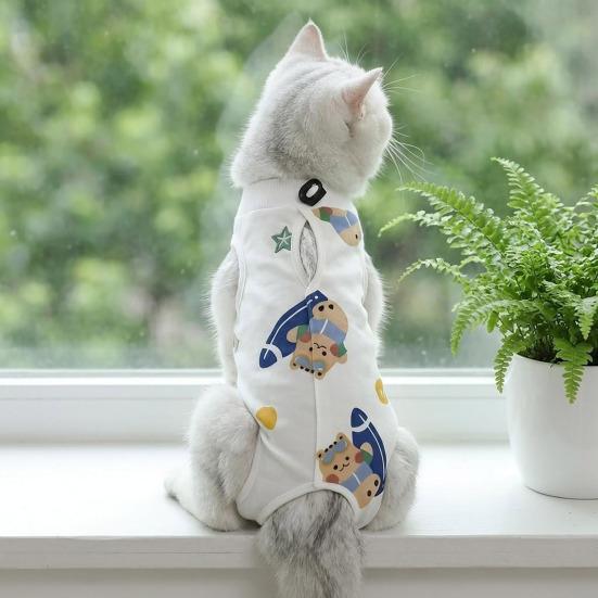 Herstelpak voor Katten Zachte Katoenen Kleding Schattige Cartoon Print Kat Vierpoot Kleding
