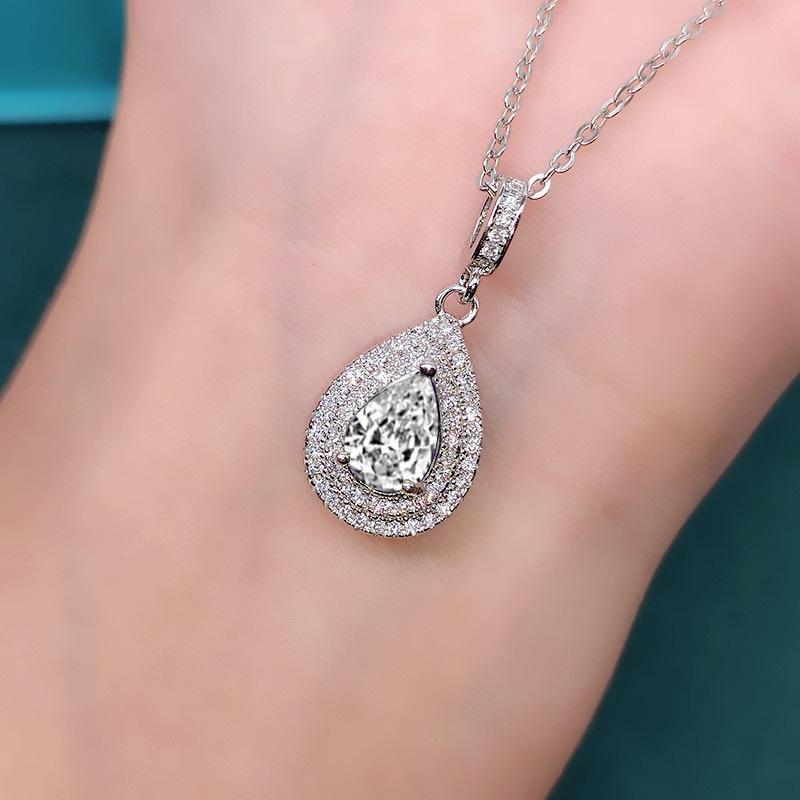 Fashionable Water Droplet Pendant Necklace Collarbone Chain, Available In Multiple Colors, Pear Shaped Cut Synthetic Zircon, Elegant Jewelry