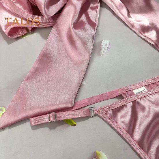 1 Set Women Bra Panties Thigh Ring Set Bow-knot Decor Sleeveless Backless Low-cut Pornographic Romantic Night Nightie Bra Briefs Set Wedding Night