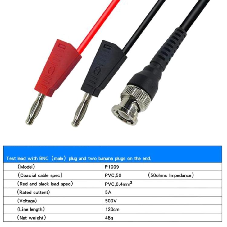 BNC to Dual- 4mm Stackable Banana Plug Test Lead Oscilloscope BNC Plug Cable