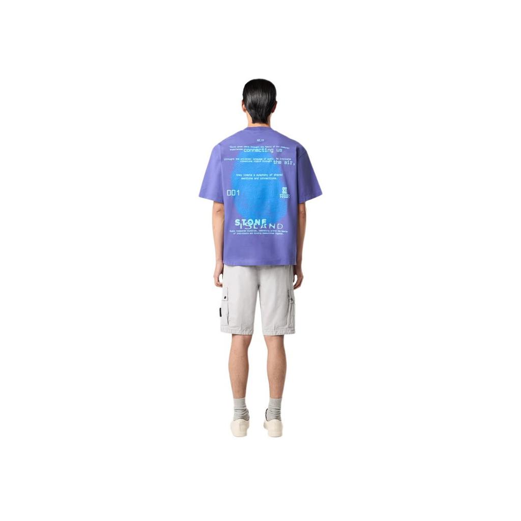 STONE ISLAND Letter Logo Round Neck Drop Shoulder Short Sleeve T-Shirt Men Tops Lavender K1S152100016S0089-V0047