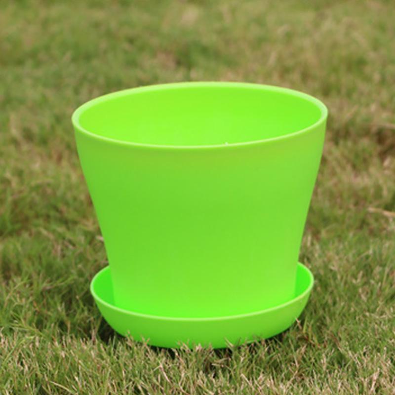 5-teiliger Blumentopf, bunt, langlebig, Kunstharz, Blumentopf, glänzend, Pflanzgefäß, Dekoration für Zuhause und Garten, mit Untertasse, Abflusslöchern