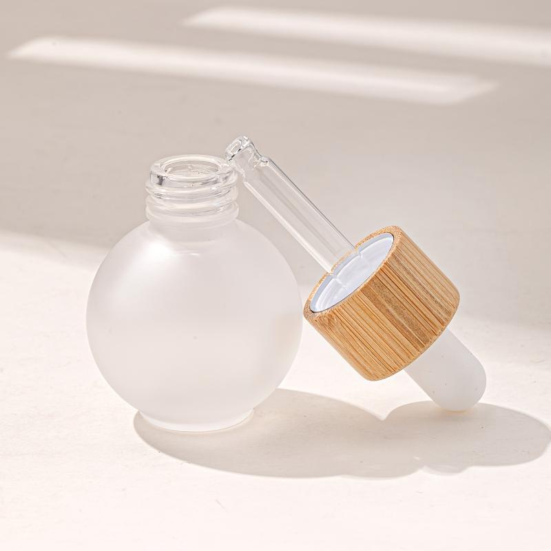 20/30Ml Ball-Shape Dropper Glass Bottle Spherical Refill Wood Cap Massage Oils Serum Aromatherapy Liquid For Pipette