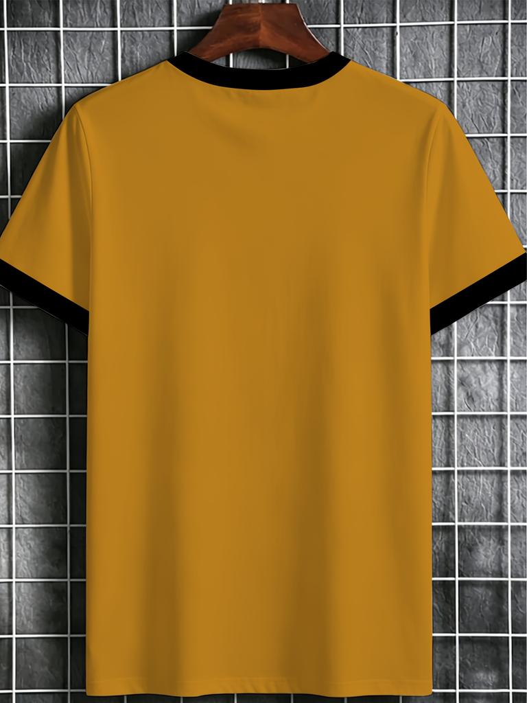 Men'S Digital Print T-Shirt, Fashion Round Neck Short Sleeve, Golden Mountain Peak Pattern Tee, Trendy Men'S Round Neck Short Sleeve T-Shirt, Perfect