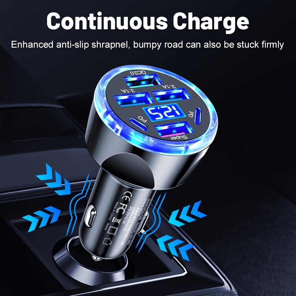 6-Port 100W Car Charger, Multi USB Fast Charging with LED Display