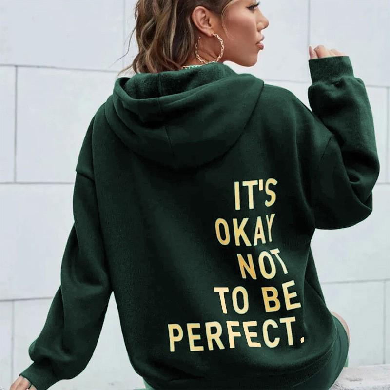 Multi-color Letter Print Loose Hooded Sweatshirt for Women