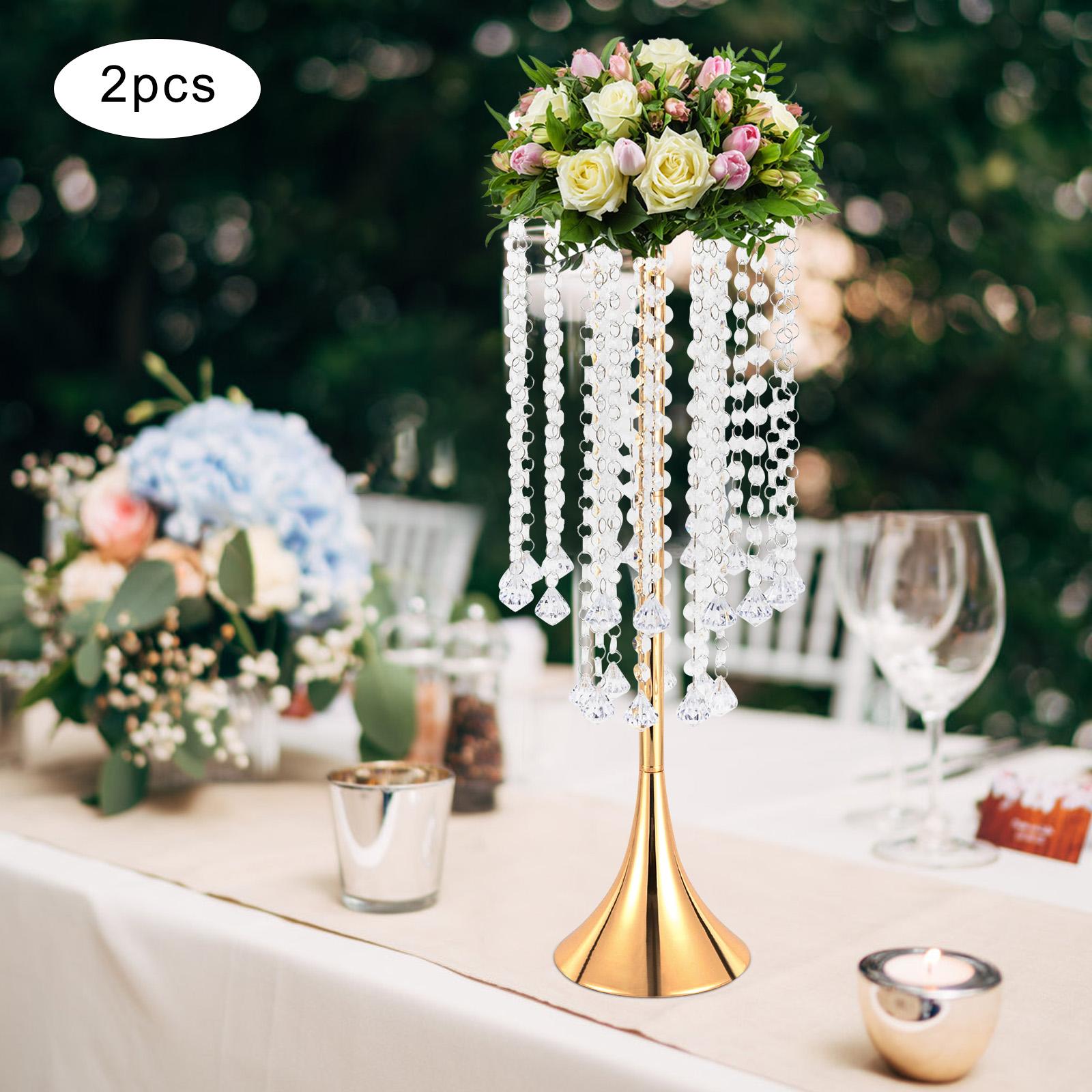 

2Pcs Luxury Acrylic Crystal Flower Stand, 21.9 /55.6cm Tall Gold Metal Floor Vase Holder, Elegant Centerpiece for Party Decor золотий