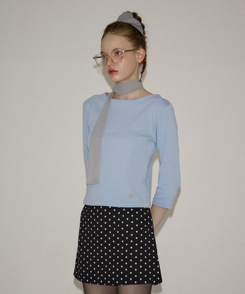 SALON DE YOHN Boat Neck Classic Tee_ Blue