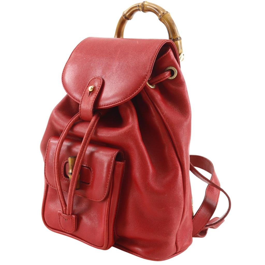 Gucci Bamboo Backpack Daypack 003.3444.0030 Mini Backpack Red Leather Women Used