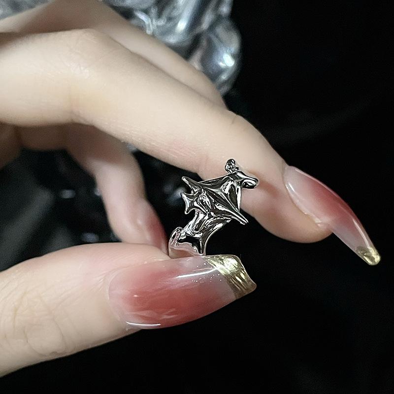 Vintage Irregular Cross Star Open Ring for Women Men Punk Gothic Sliver Color Adjustable Couple Rings Y2K Egirl Zircon Gift