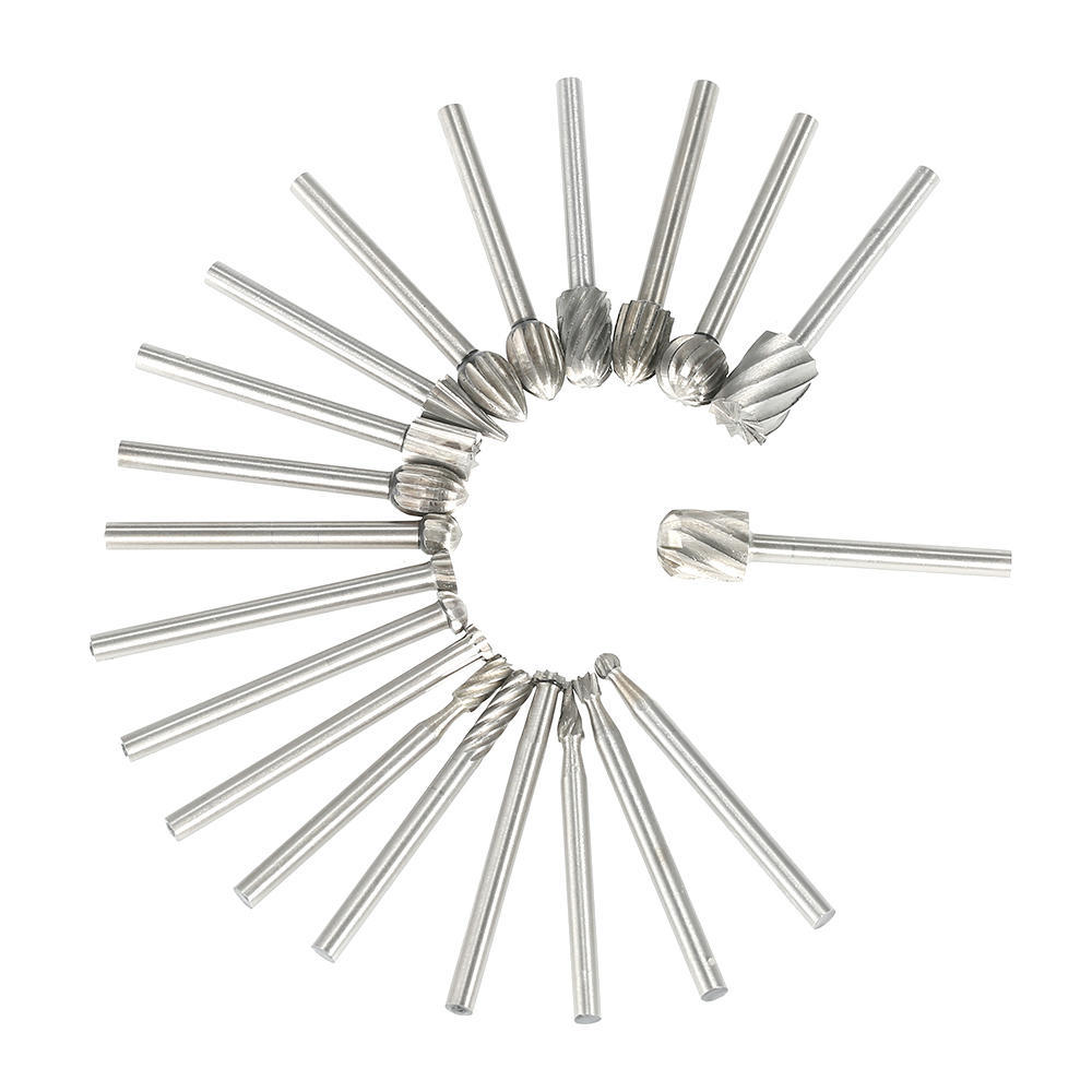 20PCS HSS CNC Rotary Burrs 3mm Shank Carving Grinding Bit For Wood Plastic
