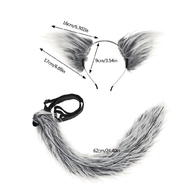 Lovely Plush Tail Animal Tail Foxes Ears Headband Wolf Tail Adjustable Belt for Halloween Christmas Carnivals Party