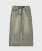 Noir For Woman Dirty Washed Distressed Long Denim Skirt (Dusty Gray)