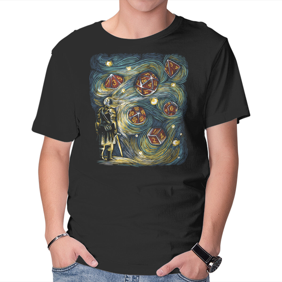 Unisex Crew Neck T-Shirt Starry Dice Graphic Short Sleeve Casual Tee S