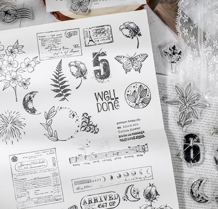 Donalee Stylish and Cute Clear Stamps for Rubber Transparent Silicone Collage Design Planners, Stamps, Stamps, Sheets, (Retro)