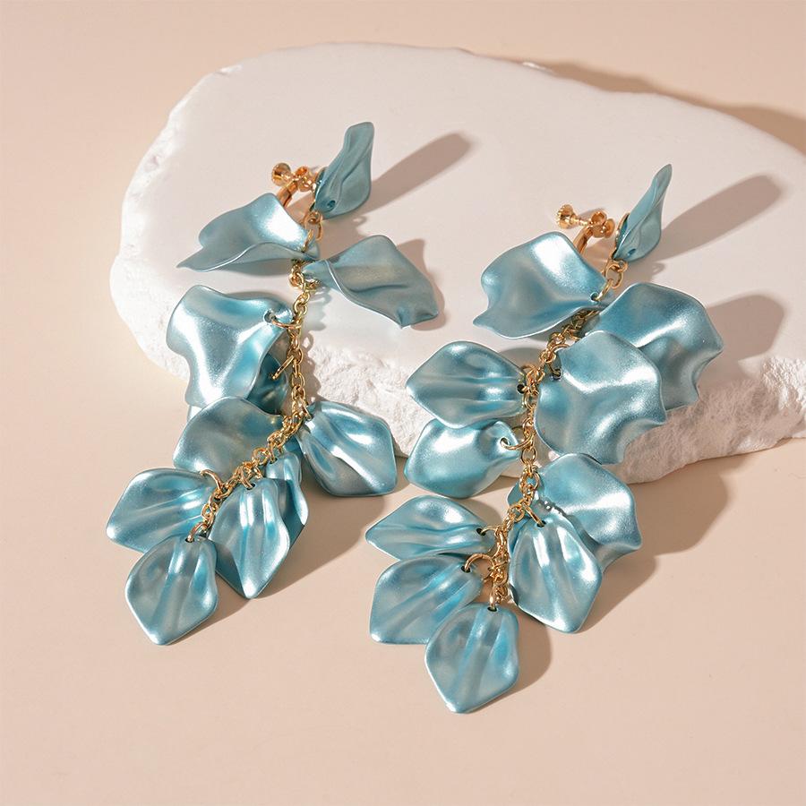 No Ear Piercings, Wrinkled Acrylic Petals, Long Fringed Earclips, Personalized Earrings.