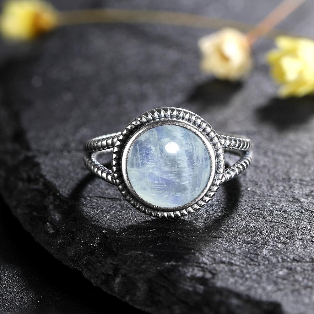 CopperRings With 10MM Round Natural Moonstones Women's Wedding Party Anniversary Fine Jewelry Ring