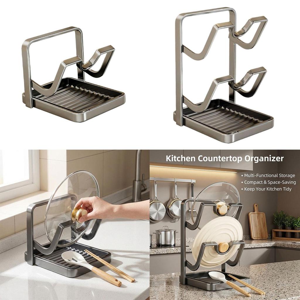 Pot Lid Organizer Container Display Stand Multifunction Utensil Rest Stand Cut Board Storage Shelf for Kitchen, Counter Pantry