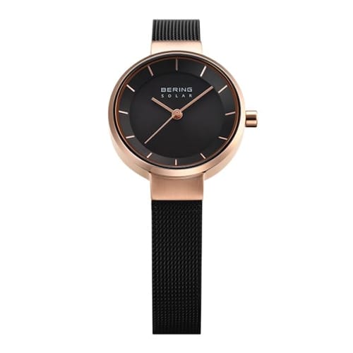 [Officially Imported] BERING Solar Watch, Unisex, Shatter-Resistant, Scratch-Resistant Sapphire Crystal, Long-Term Warranty, 14627-166, Black, Rose Go