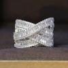925 Sterling Silver Cross Rings Full Bling Iced Out Cubic Zirconia Gorgeous Wedding Band Accessories for Women Party Jewelry