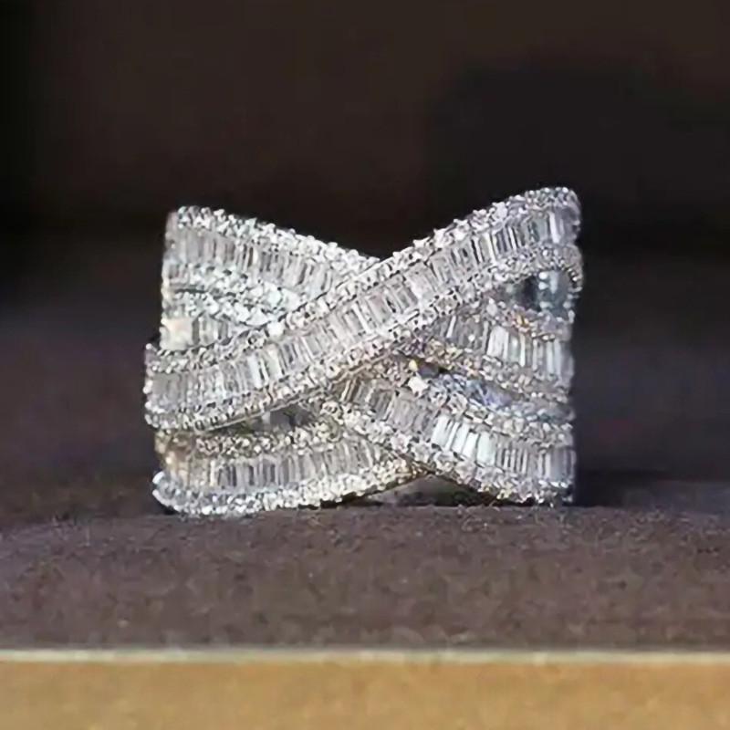 925 Sterling Silver Cross Rings Full Bling Iced Out Cubic Zirconia Gorgeous Wedding Band Accessories for Women Party Jewelry