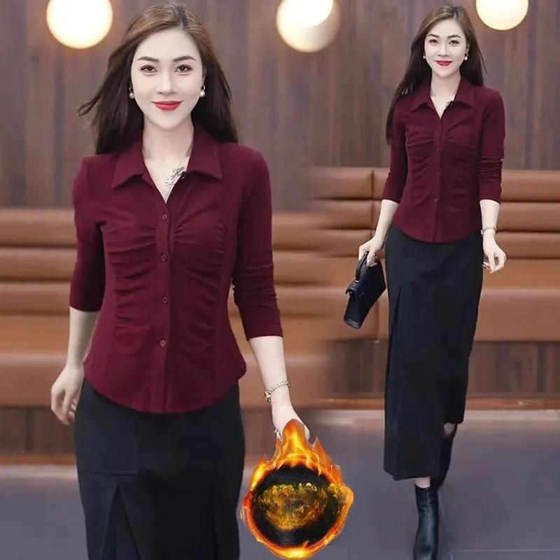 Versatile Waist-cinching Base Layer T-shirt for Women, Long-sleeved Shirt for Autumn and Winter To Cover The Belly, Slim and Figure-hugging Top