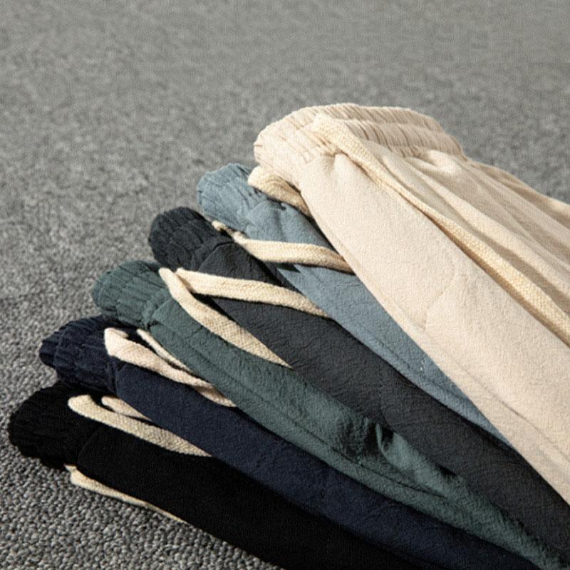 Male Wide Leg Oversize Linen Trousers Japenese Cotton Linen Pants Men Summer Straight Casual Ice Silk Sweatpants