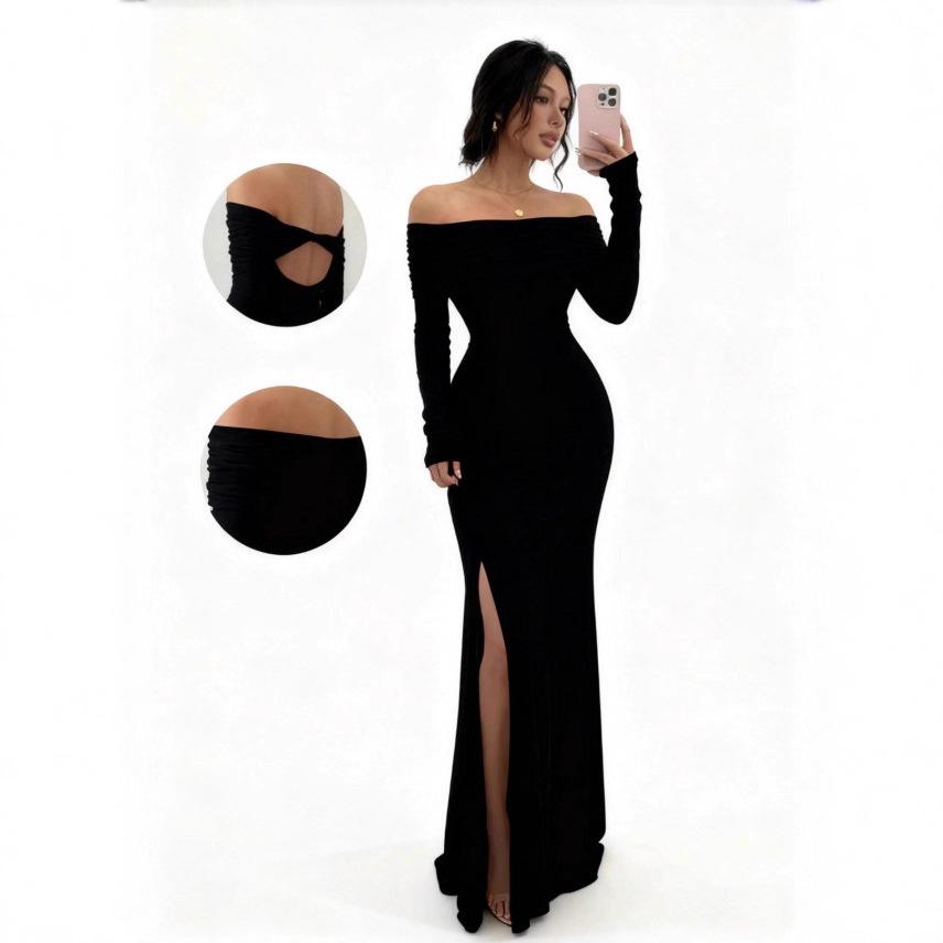 2026 Autumn One-Shoulder Slim-Fit Slit Dress