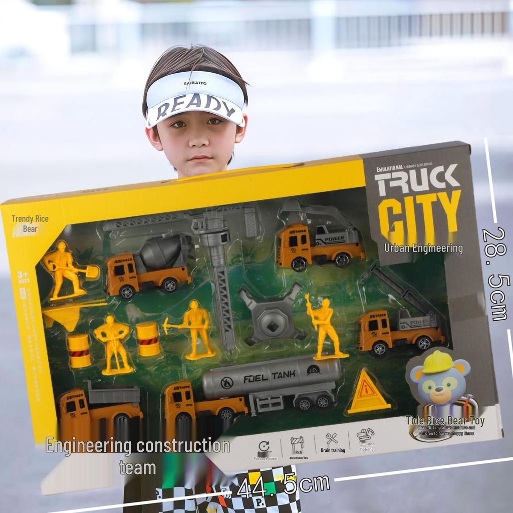 Free Shipping Pull-Back Construction & Firefighting Vehicle Toy Set for Boys - Ideal Gifts for Kindergarten Students