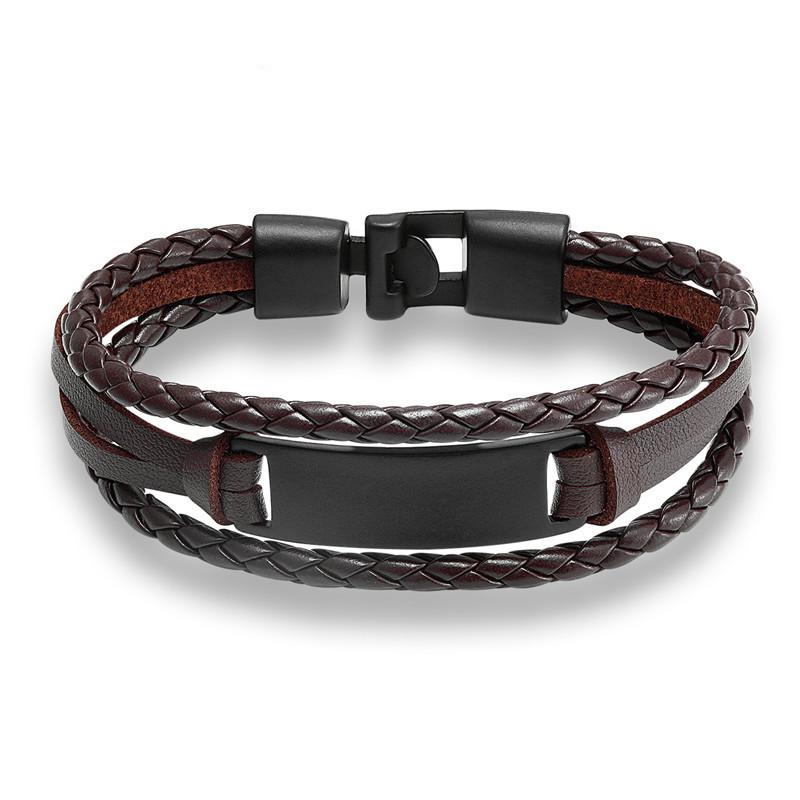 Handgewebtes mehrlagiges Herren-Lederarmband Ethnisches einfaches Namensschildband Retro Studentenaccessoire