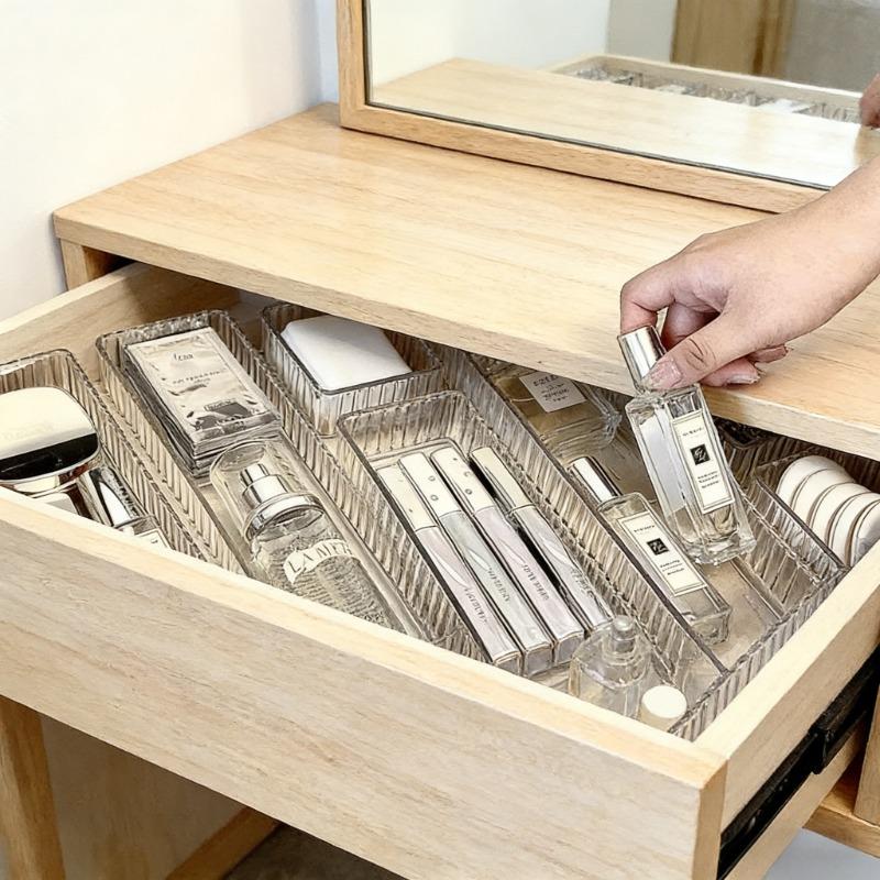 Multi Use Storage Trays Transparent Modular Drawer Organizer For Makeup Skincare Kitchen Tools Bathroom Vanity Organization