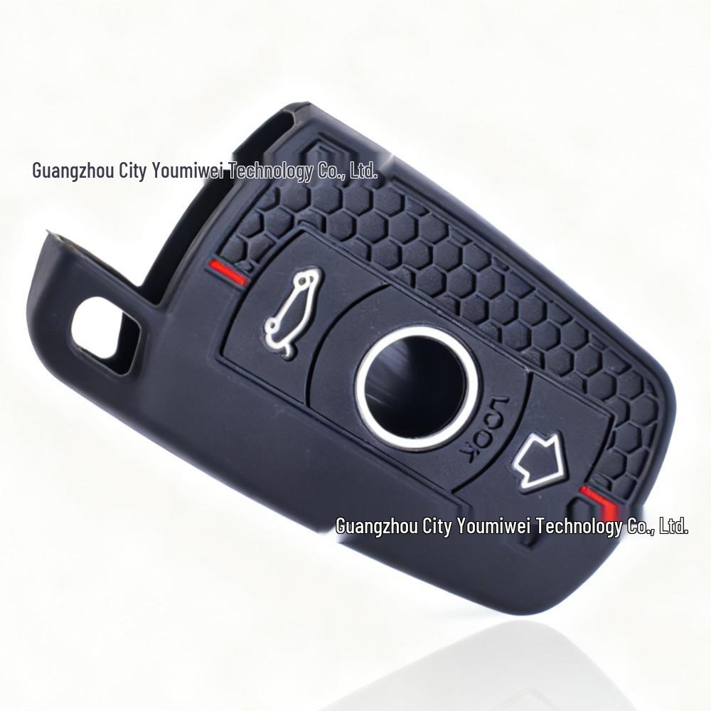 Silicone Key Case for Older BMW Models (3, 4, 5, 2 Series, M3x3) - Honeycomb Pattern with Red Line чёрный