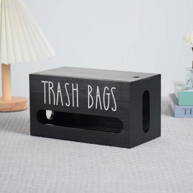 

1 шт. Деревянный диспенсер для мусорных пакетов, экономящий место, выдвижной настольный держатель для салфеток для эффективной организации и управления мусором чёрный